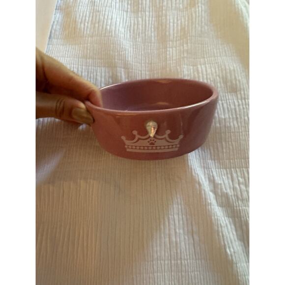 Pink Princess Pet Bowl Food Water Rhinestone Crown Girly Pretty - Picture 1 of 5